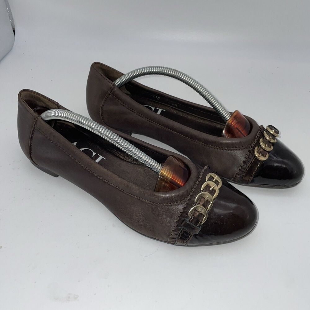 Tory Burch Women's Black Cap Toe Brown Leather Ballet Flats Shoes US Size 7.5